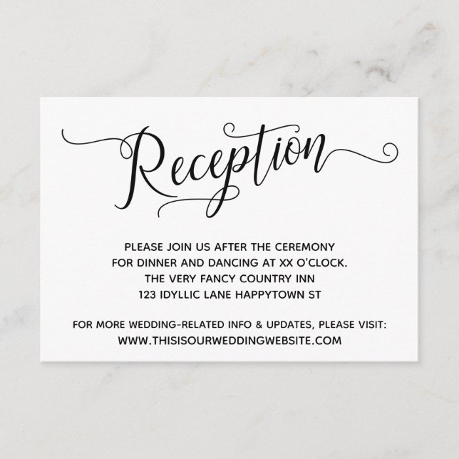 Einfache, elegante Schwarz-weiße Hochzeitsempfehlu Begleitkarte (Vorderseite)