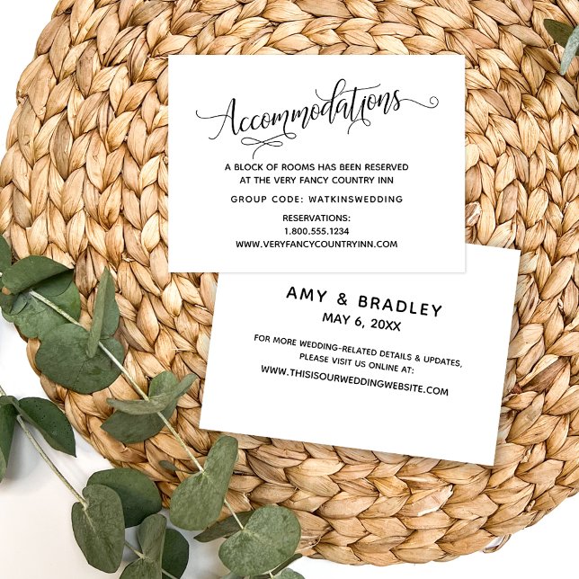 Einfache, elegante Schwarz-weiße Hochzeitsunterkün Begleitkarte (Von Creator hochgeladen)