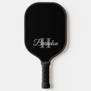 Einfache elegante Schwarz-weiße Monogram-Benutzerd Pickleball Schläger