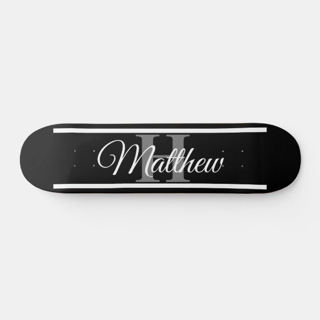 Einfache elegante Schwarz-weiße Monogram-Benutzerd Skateboard (Horizontal)