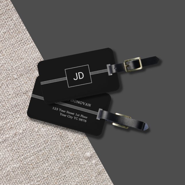 Einfache elegante Schwarz-weiße Monogramm-Gepäckma Gepäckanhänger (Von Creator hochgeladen)