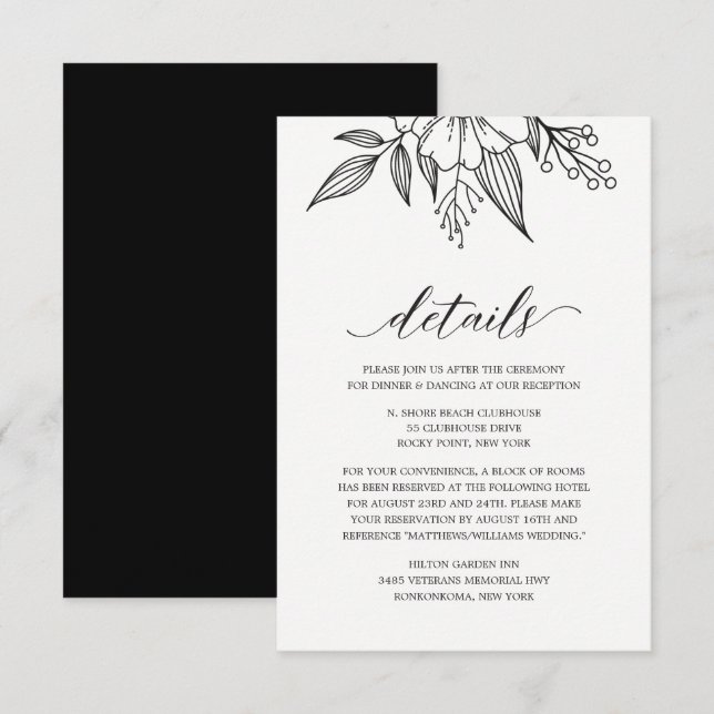 Einfache Elegante Schwarze Hochzeitskarte Begleitkarte (Vorne/Hinten)