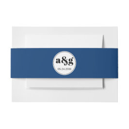 Einfache elegante schwarze Initialen blaue Hochzei Einladungsbanderole