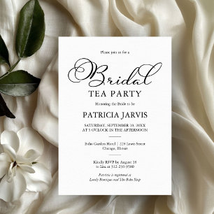 Einfache elegante schwarze Schrift Bridal Tea Part Einladung