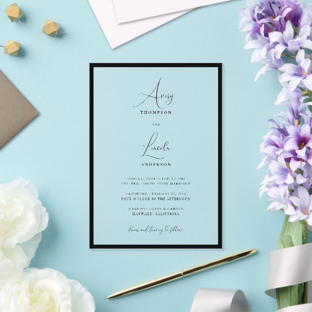 Einfache elegante schwarze und weiße Border-Script Acryleinladungen (In Situ (Hochzeit))