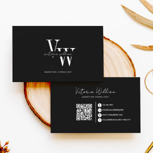 Einfache elegante schwarze und weiße Initialen  Visitenkarte