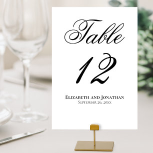 Einfache elegante schwarze und weiße Schrift Hochz Tischnummer