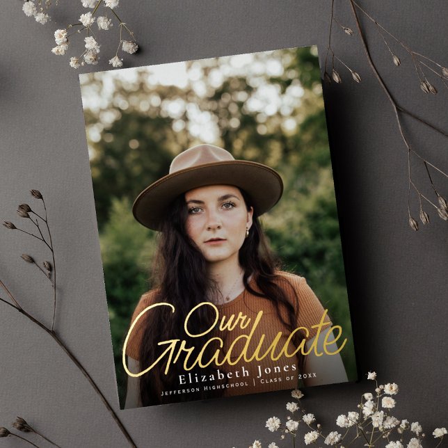 Einfache Elegante Script Abschluss Foto Foil Folieneinladung (Von Creator hochgeladen)