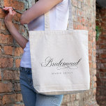 Einfache elegante Script Black & White Bridesmaid Tragetasche<br><div class="desc">Wenn Sie weitere Anpassungen benötigen,  schreiben Sie mir bitte an yellowfebstudio@gmail.com.</div>