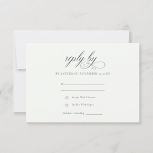 Einfache, elegante Script Black & White Wedding RSVP Karte