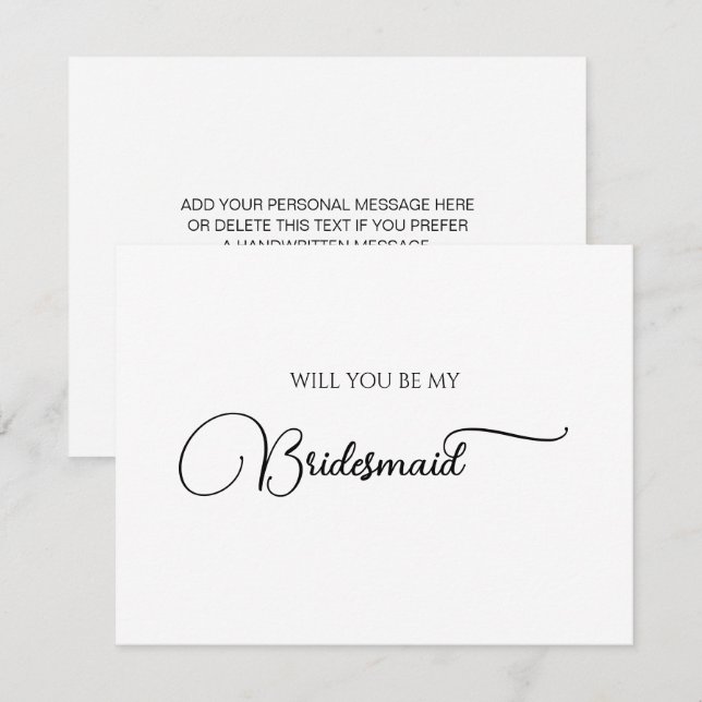 Einfache elegante Script Bridesmaid Vorschlagskart Mitteilungskarte (Vorne/Hinten)