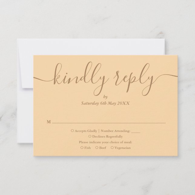 Einfache elegante Script Champagne Wedding RSVP Karte (Vorderseite)