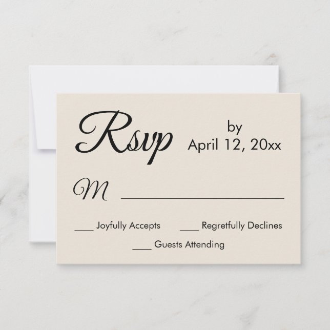 Einfache, elegante Script-Cream-Hochzeit RSVP Karte (Vorderseite)