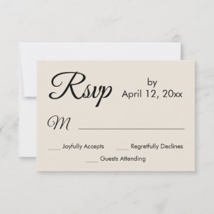 Einfache, elegante Script-Cream-Hochzeit RSVP Karte