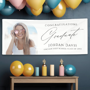 Einfache Elegante Script-Foto-Graduation-Party Banner