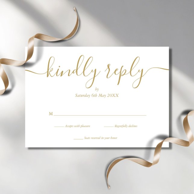 Einfache elegante Script Gold RSVP Karte (Von Creator hochgeladen)