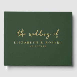 Einfache, elegante Script Green Gold Hochzeit Gästebuch