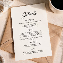 Einfache, elegante Script-Hochzeitdetails Begleitkarte