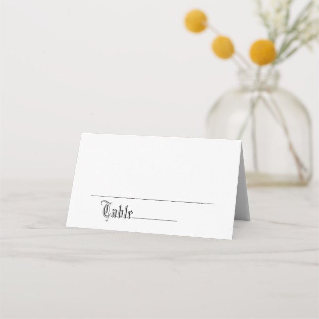 Einfache elegante Script-Hochzeitstiefnummer Platzkarte (Vorderseite)