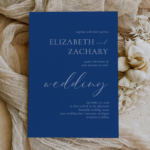 Einfache Elegante Script Indigo Blue Wedding Einladung