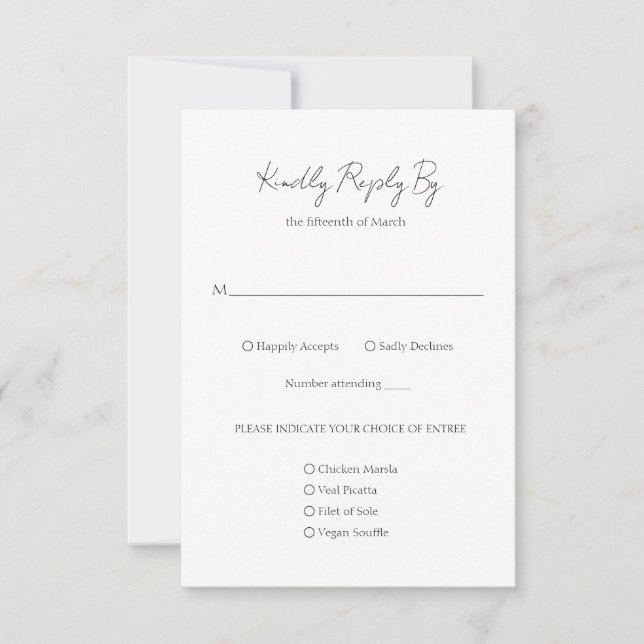 Einfache, elegante Script Minimalistisch Classic W RSVP Karte (Vorderseite)