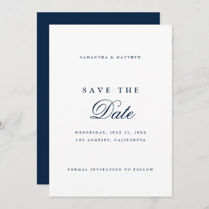 Einfache elegante Script Navy Blue Wedding Save The Date