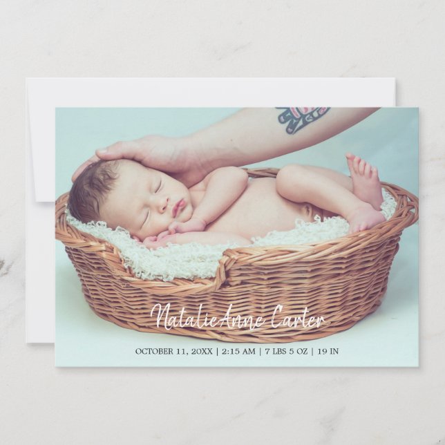 Einfache Elegante Script Neugeborene Minimalistisc Ankündigung (Vorderseite)