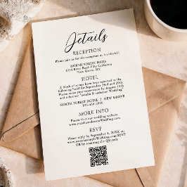 Einfache elegante Script Qr Code Hochzeitdetails Begleitkarte