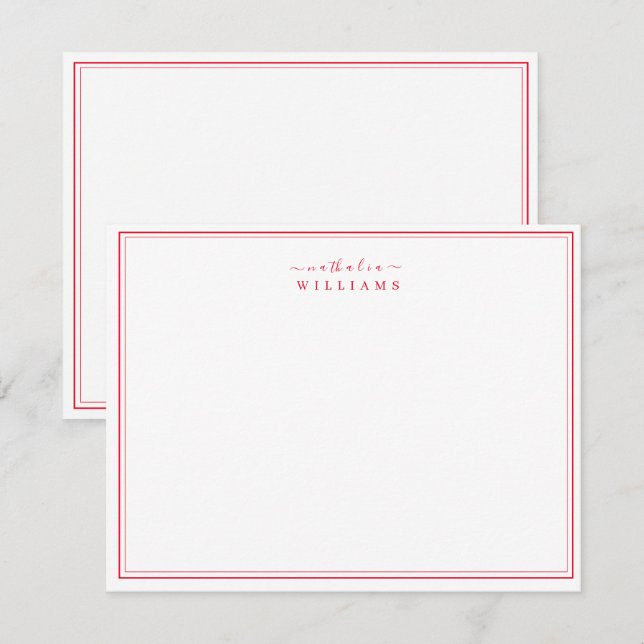 Einfache, elegante Script Red Monogram Note Card Mitteilungskarte (Vorne/Hinten)