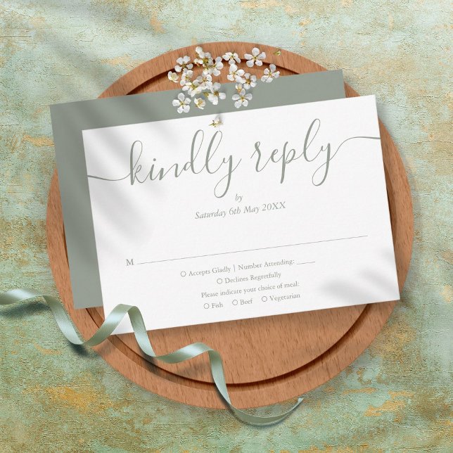 Einfache Elegante Script Sage Green Wedding RSVP Karte (Von Creator hochgeladen)