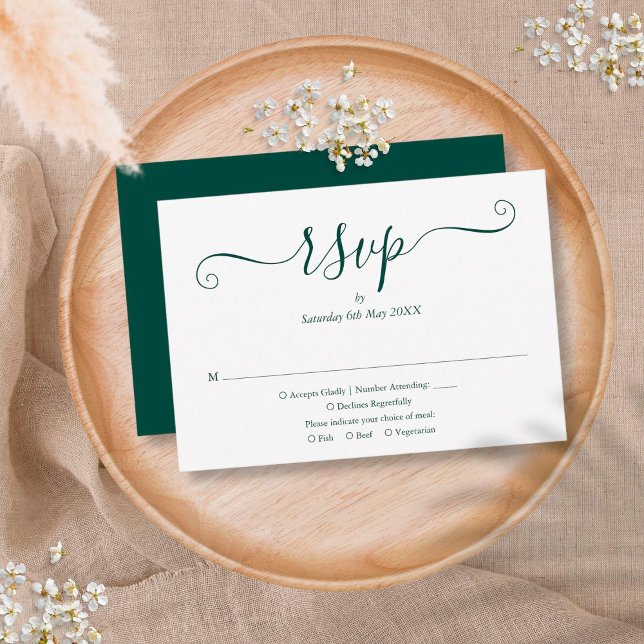 Einfache elegante Script Smarald Green Wedding RSVP Karte (Von Creator hochgeladen)