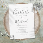 Einfache Elegante Signature Script Hochzeit Einladung<br><div class="desc">Diese elegante,  graue und weiße Hochzeitseinladung mit ihren charakteristischen Stilnamen kann mit Ihren Informationen in chic graue Schrift personalisiert werden. Entwickelt von Thisisnotme©</div>