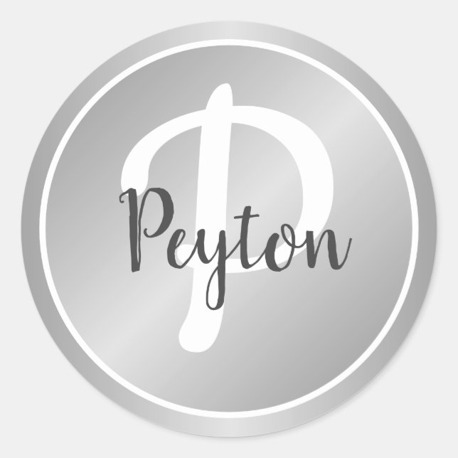 Einfache Elegante Silver Gray Mit Monogramm Name Runder Aufkleber (Vorderseite)