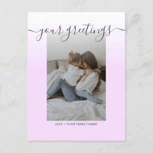 Einfache elegante Skript-Familien-Fotogrüße Postkarte