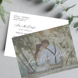 Einfache, elegante Skript-Foto Hochzeit speichern Ankündigungspostkarte