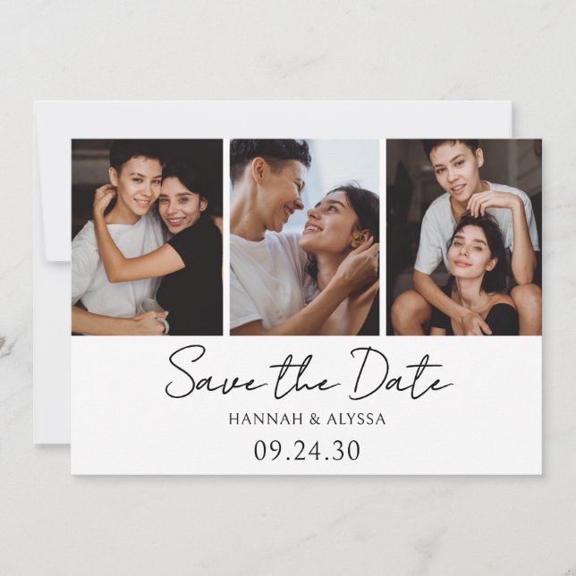 Einfache, elegante Skript-Foto-LGBTQ Save The Date (Vorderseite)
