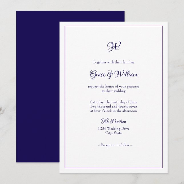 Einfache elegante Skript-Monogramm-Hochzeitseinlad Einladung (Vorne/Hinten)