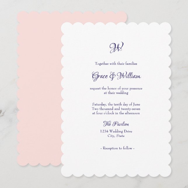Einfache elegante Skript-Monogramm-Hochzeitseinlad Einladung (Vorne/Hinten)