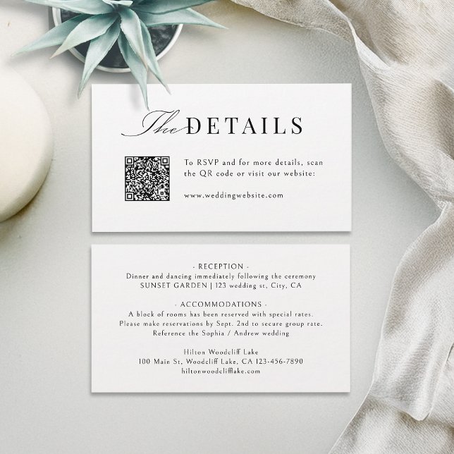 Einfache elegante Skript-Typografie QR-Code-Detail Platzkarte (Simple Graceful Script Typography QR Code Details Place Card)