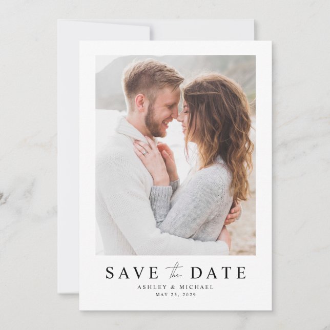 Einfache, elegante Skripte Moderne Foto Hochzeit Save The Date (Vorderseite)