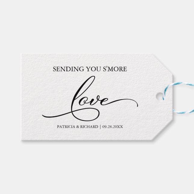 Einfache Elegante Skripte S'more Liebe Gefälligung Geschenkanhänger (Vorderseite (Horizontal))