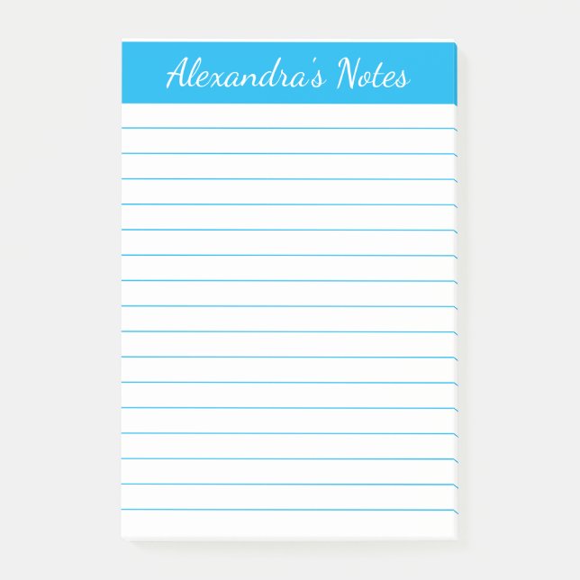Einfache Elegante Sky Blue Lined Personalisiert Post-it Klebezettel (Vorderseite)