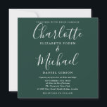 Einfache Elegante Smarald Green Script Wedding Einladung<br><div class="desc">Dieses stilvolle Hochzeitsangebot mit eleganten Stilnamen kann mit Ihren Hochzeitsdetails in moderner Typografie auf smaragdgrünem Hintergrund personalisiert werden. Sie können die Hintergrundfarbe an Ihr Hochzeitstil anpassen. Entwickelt von Thisisnotme©</div>
