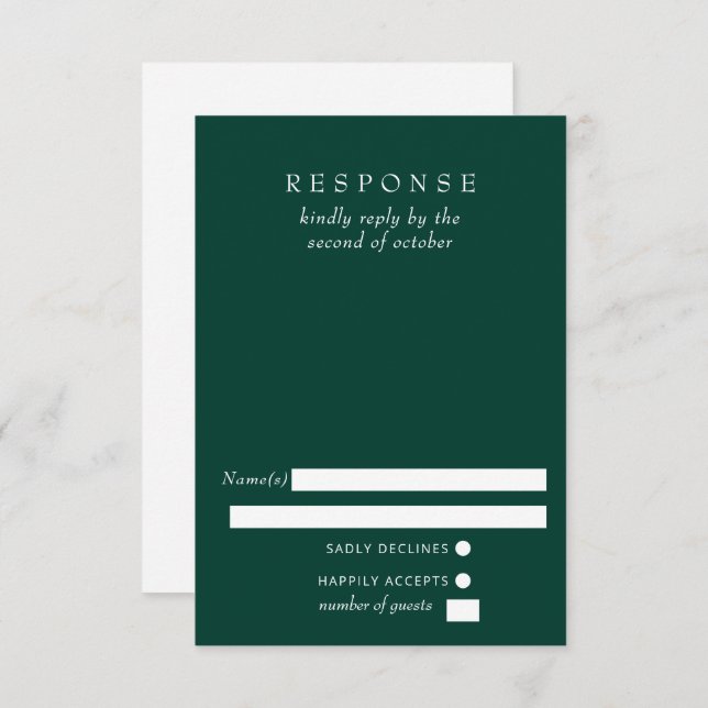 Einfache Elegante Smarald Green Wedding RSVP Karte (Vorne/Hinten)