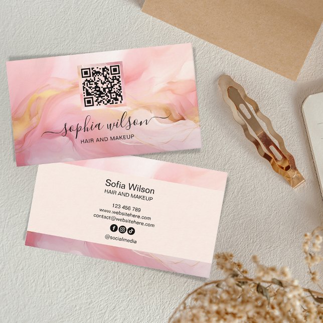 Einfache Elegante Social Media Blush Pink QR Code Visitenkarte (Von Creator hochgeladen)