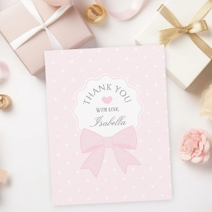 Einfache Elegante Soft Pastel Pink Bow Girl Geburt Dankeskarte