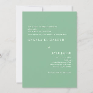 Einfache & elegante Sommergrün-Weiß-Text-Hochzeit  Einladung
