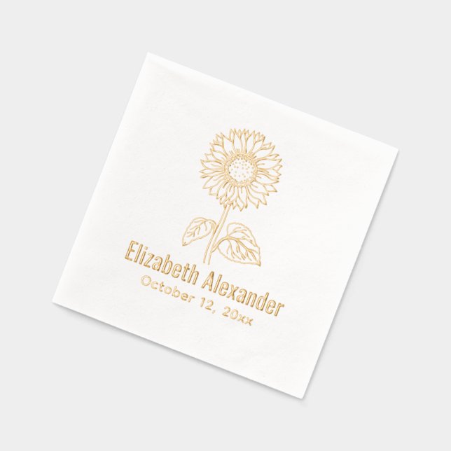 Einfache elegante Sonnenblume #4 Name Datum Servietten Mit Folie (Links)