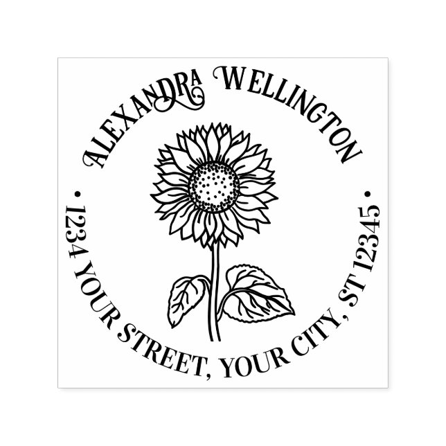 Einfache Elegante Sonnenblume #4R Name Rücksendead Permastempel (Design)
