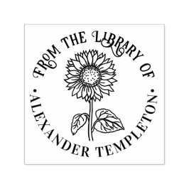 Einfache elegante Sonnenblumen Rundbibliothek Name Permastempel